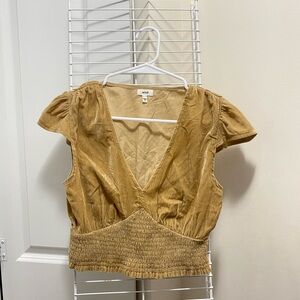 Aerie Velvet Khaki V-Neck Blouse